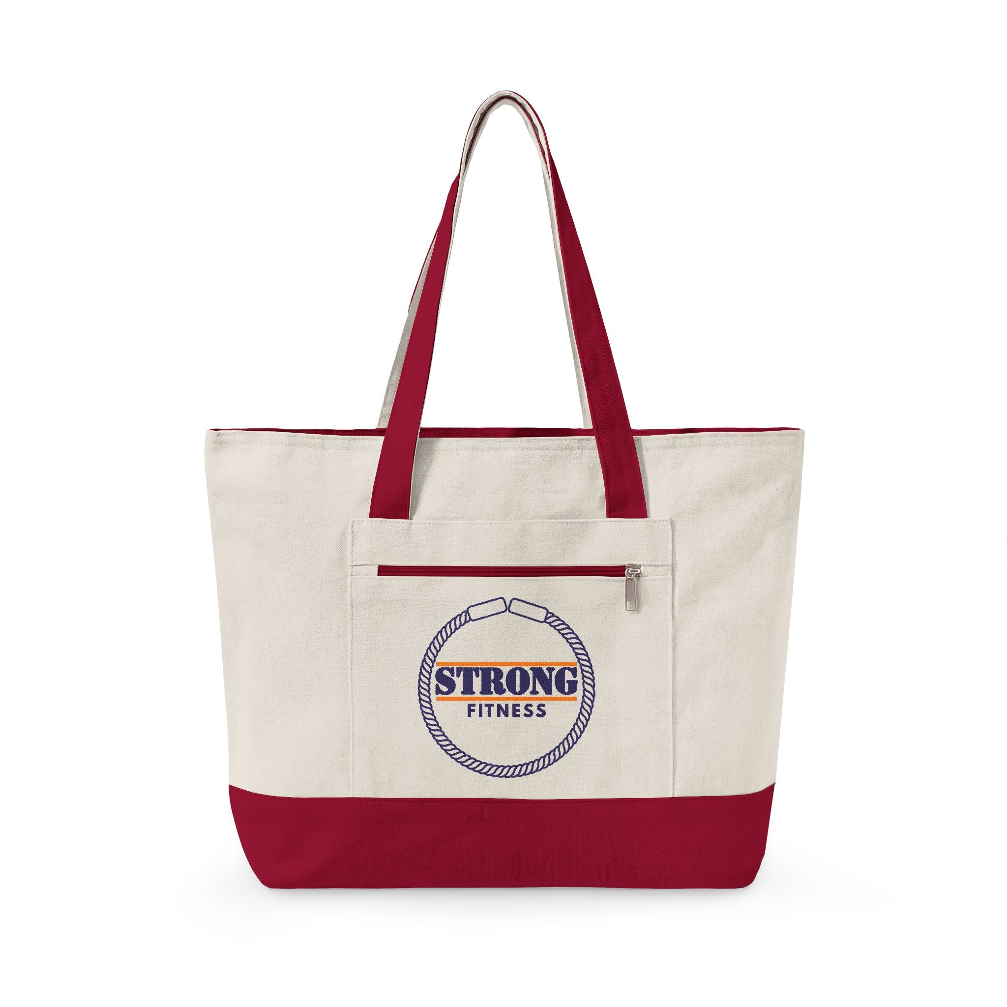 Strong Fitness Canvas Tote - Zippered Gym Tote Bag