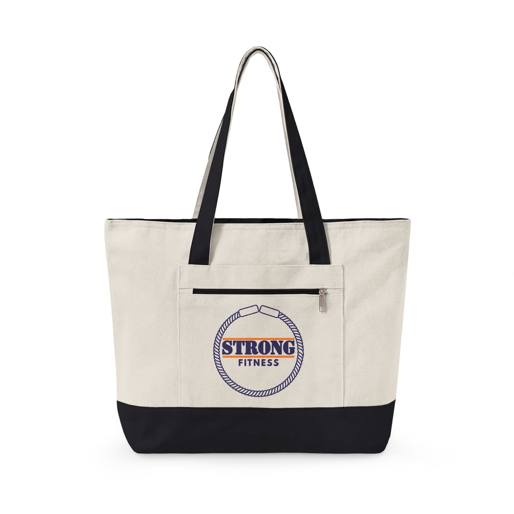 Strong Fitness Canvas Tote - Zippered Gym Tote Bag