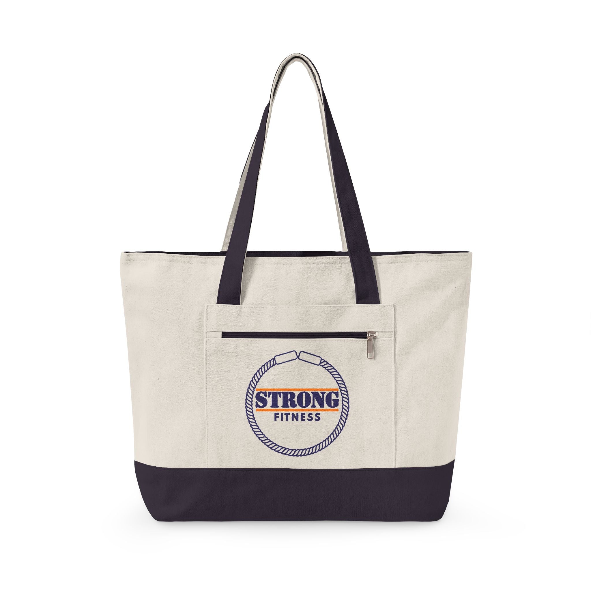 Strong Fitness Canvas Tote - Zippered Gym Tote Bag
